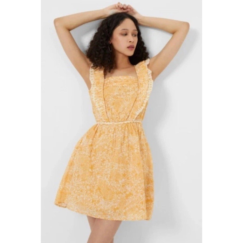 NWT FRENCH CONNECTION ADENA METALLIC SQUARE NECK OAK BUFF MINI DRESS WOMENS US 6 - Picture 14 of 14